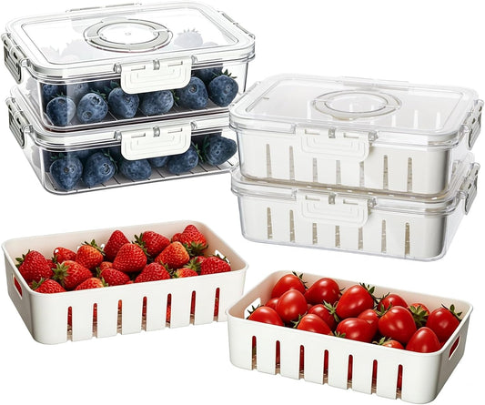 Fruit Storage Containers for Fridge, Strawberry Containers for Fridge with Handle, 2 Pack Keepers with Removable Mesh Screen, Berry Saver for Fresh Fruit, Stays Fresh, Simple to Clean