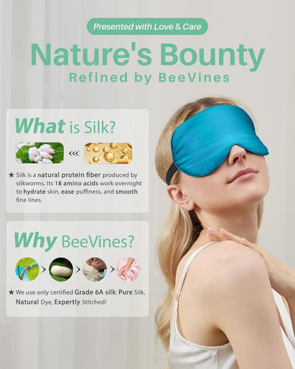 BeeVines 100% Mulberry Silk Sleep Mask, Light Blocking Eye Masks (2 Packs)