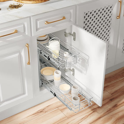 ROOMTEC Pull Out Cabinet Organizer, Pull Out Shelves 5½" W x 21½" D, Heavy Duty Cabinet Drawers Slide Out Kitchen Organizers Storage Shelf