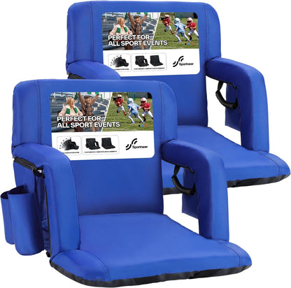 Sportneer Stadium Seats with Back Support: 2.5'' Thick Comfy Cushion 6 Adjustable Angle Bleacher Seat with Armrest - 2 Large Pockets, 2 Cup Holders Stadium Chair for Sport Events Concerts Parks