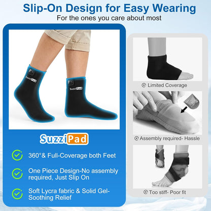 SuzziPad Cold Therapy Socks, Adjustable Ankle Ice Pack Wrap for Chemo, M