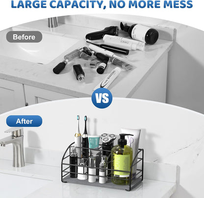 Luxspire Toothbrush Holders for Bathroom, Stainless Steel, 6 Slots, Black | Toothbrush Holders With Drainage, For Bathroom Countertop & Kitchen Sink, Bathroom Accessories