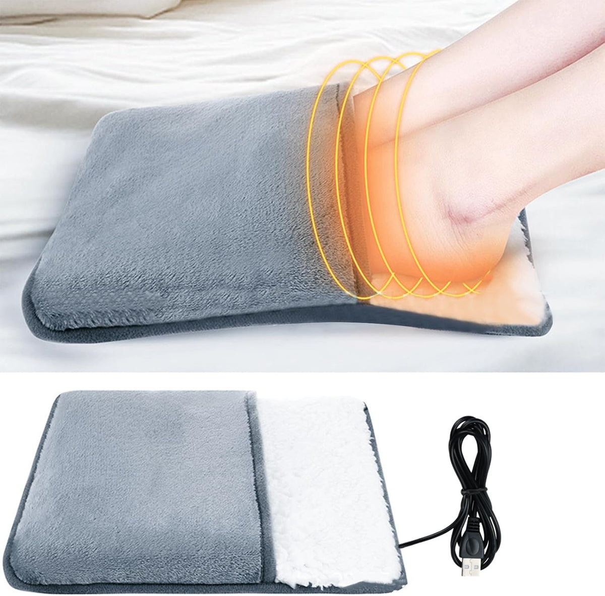 USB Heated Foot Warmer Electric Feet Heating Pad Fleece Lined Feet Warmer with Constant Temperature Non-Slip Washable Thermal Foot Heated Mat for Bed Under Desk Office Home Travel