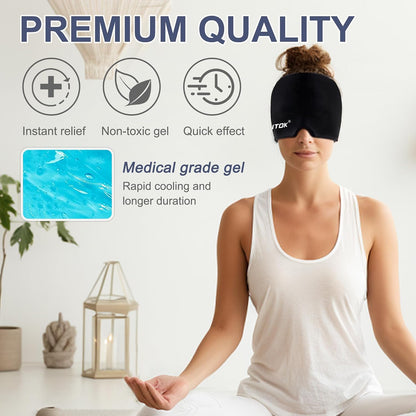 Migraine Headache Relief Cap, Gel Ice Head Wrap, Hot and Cold Therapy, Headache Eyes Mask for Sinus, Puffy Eyes, Tension and Stress Relief (Blue)