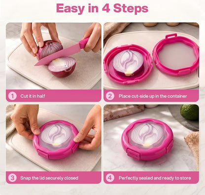 CLEANGOR Avocado Saver and Onion Saver, 4Pcs Fruit and Vegetable Savers | Silicone Food Saver with Snap-On Lid, Ideal for Avocados, Onions, Lemons, Orange and Tomatoes, Reusable, Dishwasher Safe