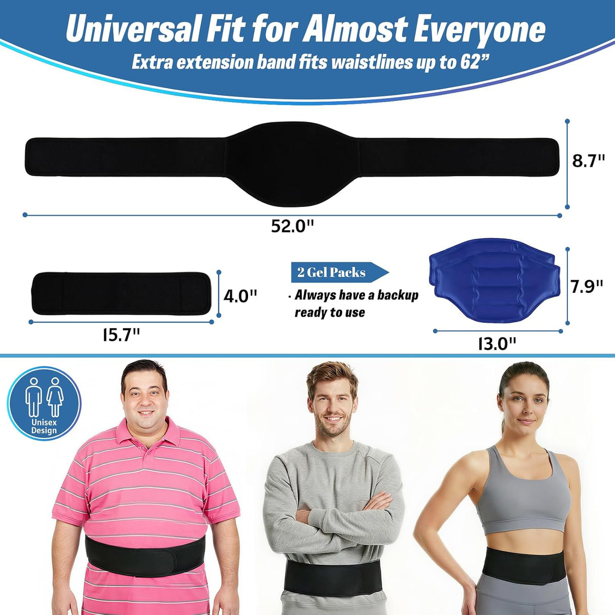 Ice Pack for Back Pain Relief with Extension Band
