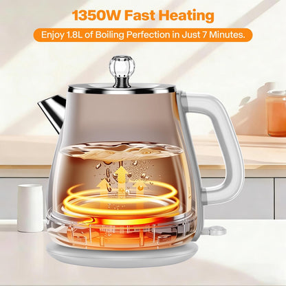 Electric Kettle 1.8L, Arcblin Retro Electric Tea Kettle for Boiling Water, 1350W Fast Boil, Stainless Steel Interior, BPA Free, Automatic Shut Off, Boil-Dry Protection, Pearl White