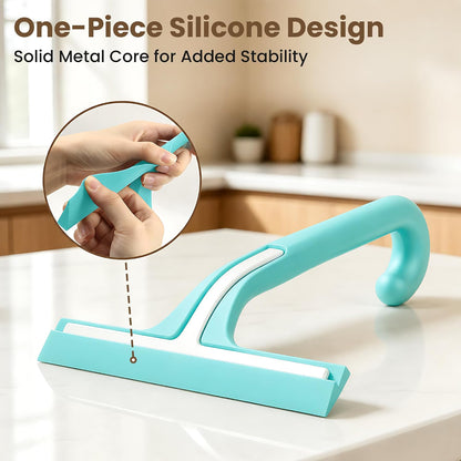 10 Inch Silicone Shower Squeegee for Glass Doors, Streak-Free, Black | No-Squeak Silicone Blade, Ergonomic Round Grip and Built-In Hook for Quick Daily Cleaning of Shower Glass, Tile and Windows