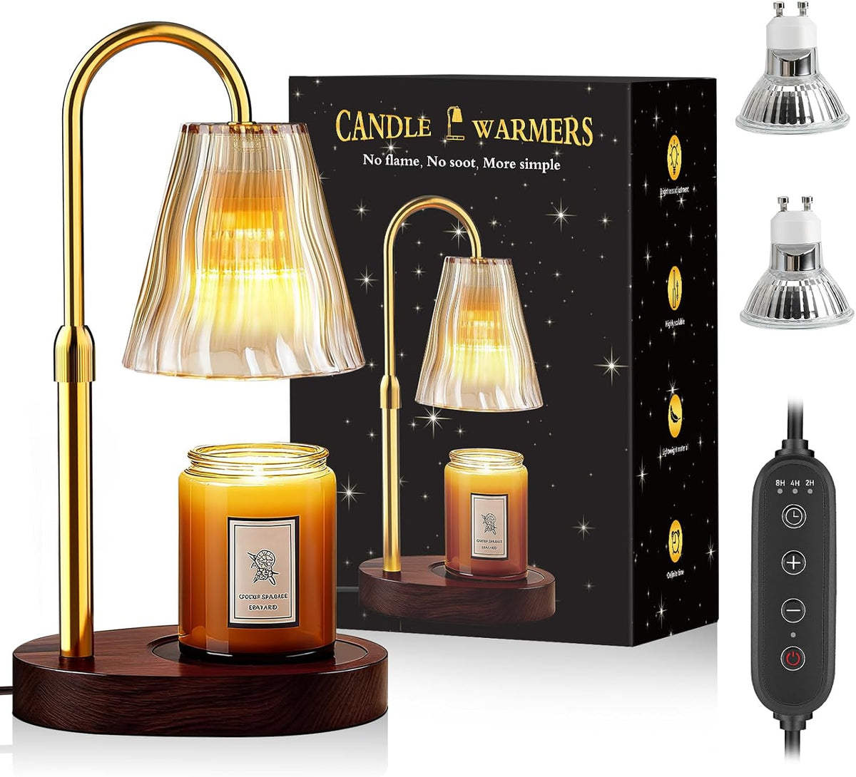 Candle Warmer Lamp with Timer Dimmer, Birthday Gifts for Women Mom Friend Sister, House Warming Gifts New Home Decor, Office Apartment Dorm Room Wax Melt Warmer for Jar Candles with 2 Bulbs