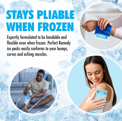 Perfect Remedy 2-Pack Gel Ice Packs for Injuries with Strap Cover, Flexible Hot Cold Compress, Soothing Soft Ice Packs for aid in Injuries Conditions, Alternative to Hot Water Bottles (Blue, Regular)