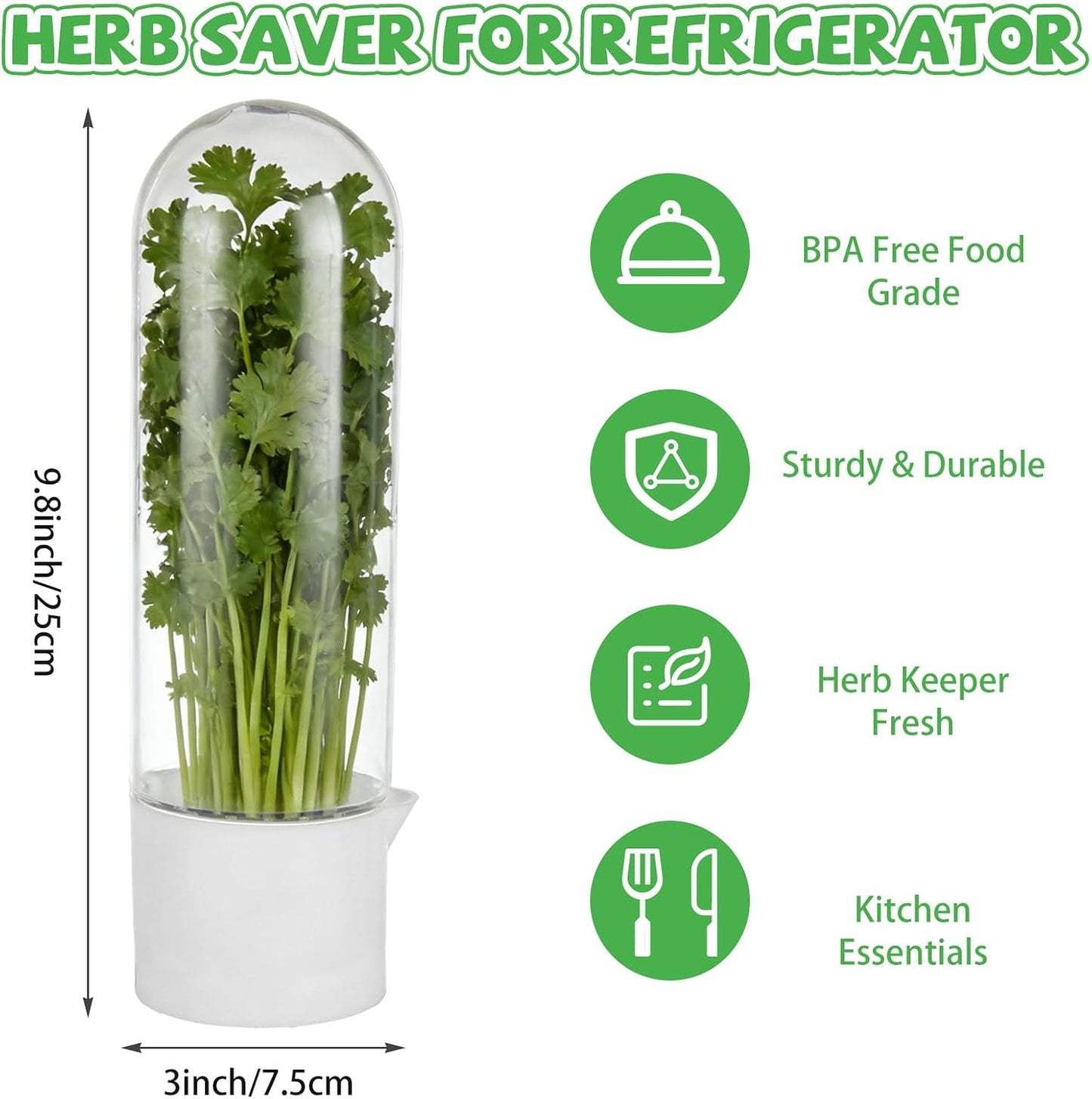 4 PCS Fresh Herb Keeper for Refrigerator, Herb Saver for Refrigerator, Cilantro Containers for Fridge, Herb Storage Containers for Cilantro Asparagus Mint Rosemary Parsley Basil for 2-3 Weeks