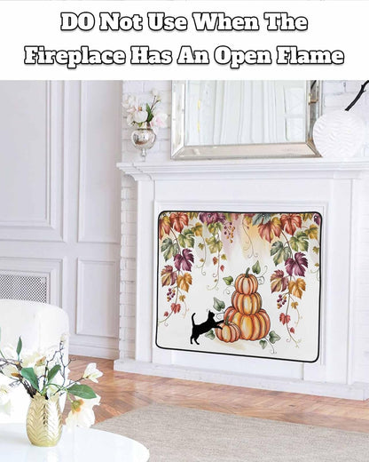 Fall Magnetic Fireplace Cover, Fireplace Draft Blocker, Pumpkins Cat Maple Leaf Thanksgiving Fireplaces Blanket for Heat Loss/Cold Air, Fireplaces Draft Stopper Cover for Inside 36''x27''