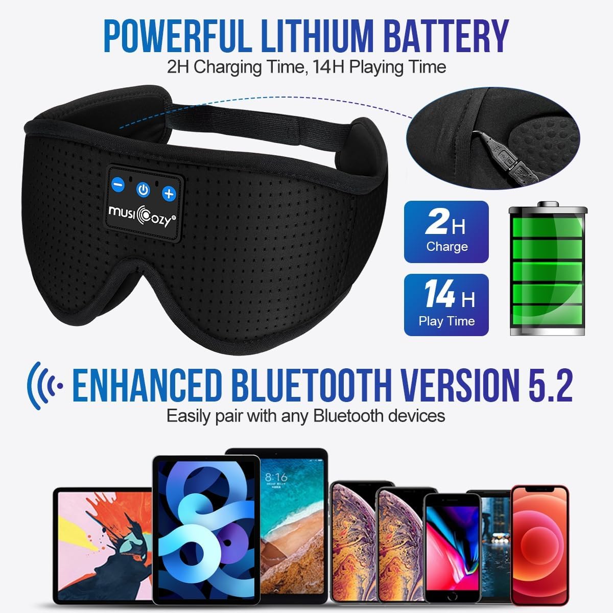 MUSICOZY Sleep Headphones Bluetooth 5.4 Sleep Mask with HD Sound