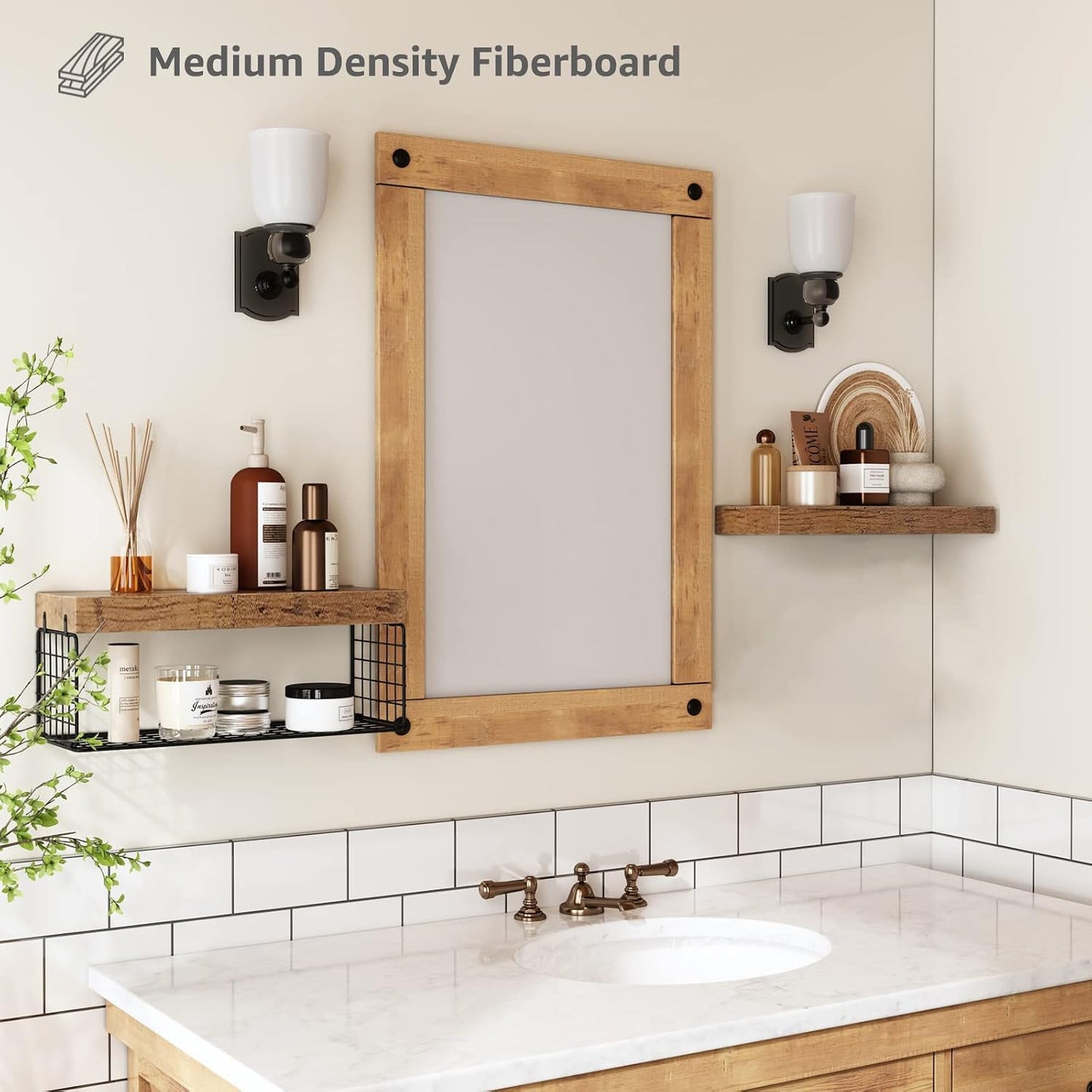 QEEIG Bathroom Shelves Over Toilet - Wall Mounted Floating Shelves Toilet Paper Storage Small Farmhouse Decor Shelf 16 inch Set of 3, Rustic Brown (019-BN3)
