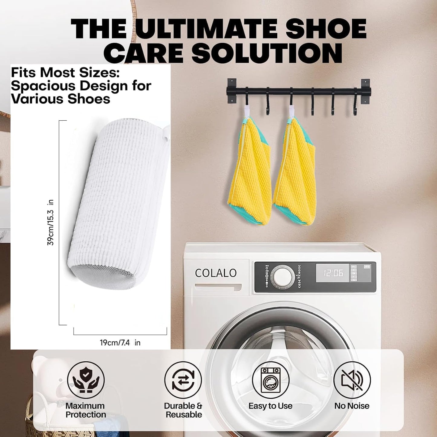 2Pcs Shoe Washing Machine Bag Laundry Shoe Bags for Washing Machine, Shoe Washing Bag Shoe Laundry Bag for Washer and Dryer Reusable Shoe Washing Bags (Grey)