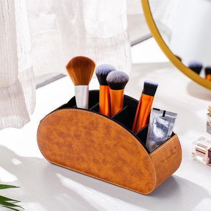Remote Control Holders Organizer Box with 5 Compartment PU Leather Caddy | Multi-functional Office Desk Storage Caddy Store Tv Remote for Media Player,Brush,Pencil,Glassees&Office Supplies