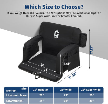 25Inch Massage & Heated Stadium Seats with Back Support and Padded Cushion - 3 Level Heating & Massage Extra Wide Bleacher Chair with Anti-Slip Mat - Football Seats, 6 Adjustable Angle, Pockets