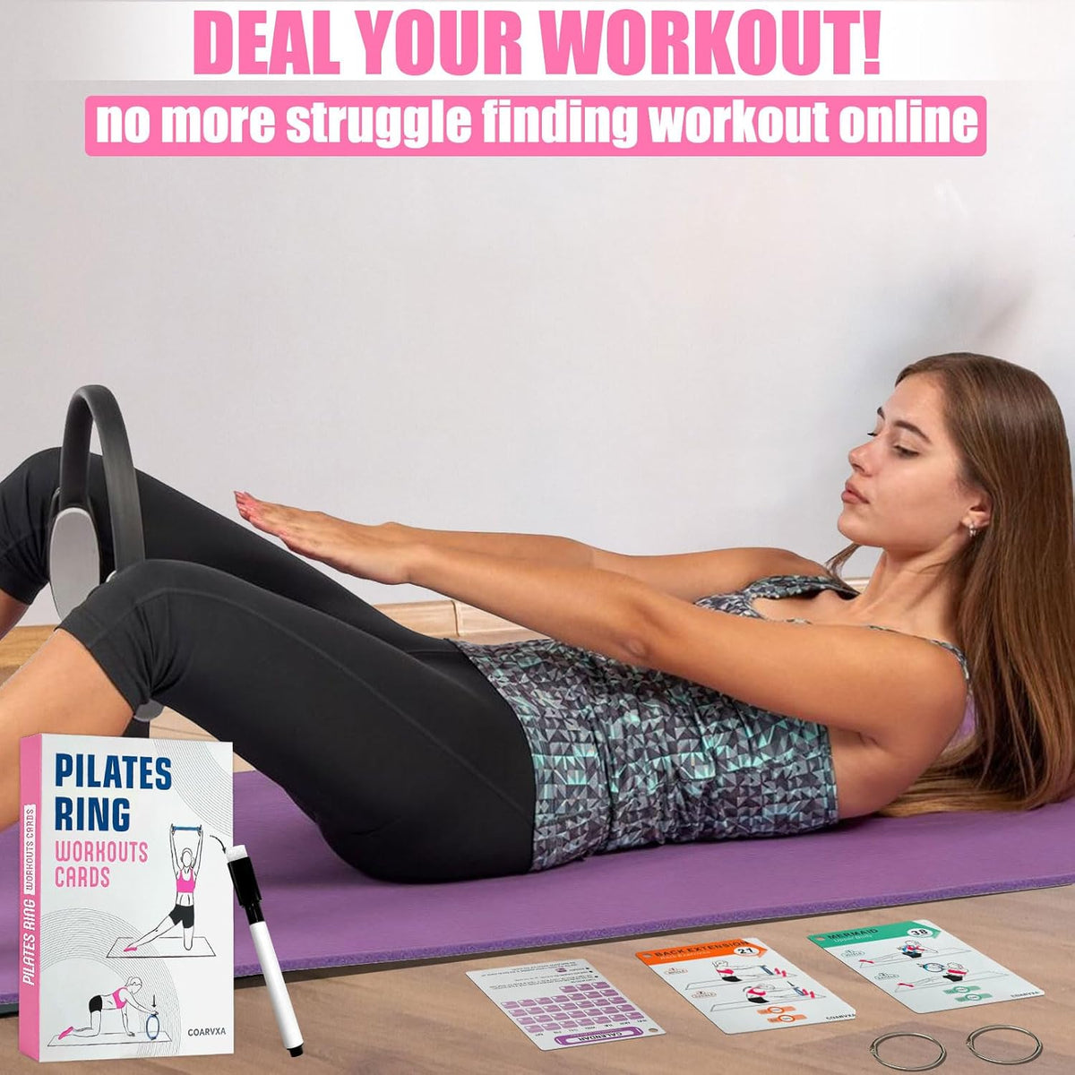Bodyweight Workout Cards for Women & Men-50 Bodyweight Workout Cards，Includes 2 Rings& Dry-Erase for Easy Organization-Home, Gym or Studio (Bodyweight)