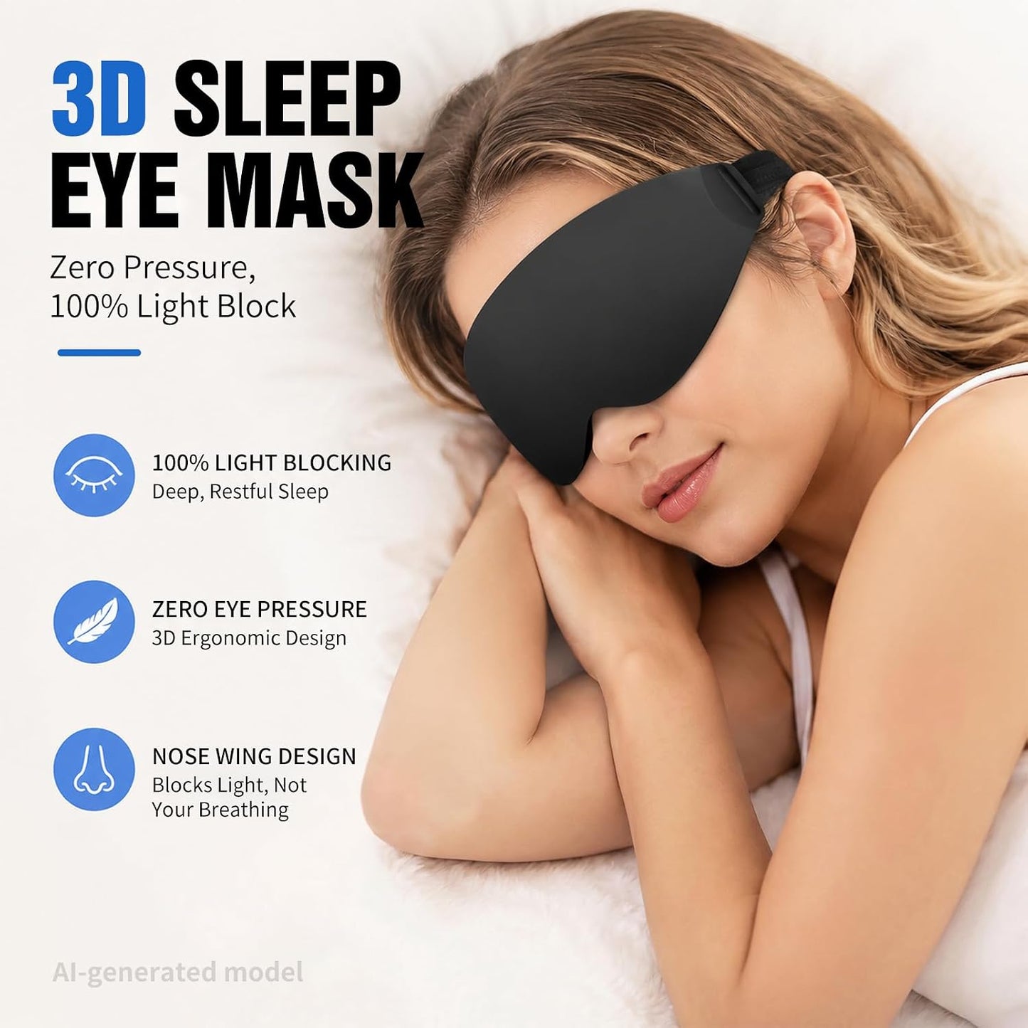 Sleep Mask 3D Contoured Memory Foam Eye Mask, Zero Pressure Light Blocking, Adjustable Breathable for Side Sleepers & Travel，Moonlit Lavender