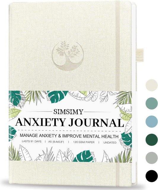 Mental Health & Anxiety Journal, 91 Days Mood Tracker Journal for Mindfulness, Self Care & Stress Relief, Guided CBT Journal with Mental Health Coloring Book Pages & Dream Diary to Record, Wellness Gifts for Women Men