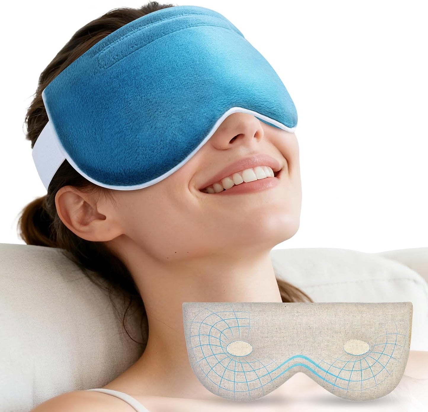 3D Heated Eye Mask for Dry Eyes,Microwavable Moist Heat Eye Compress | Flaxseed & Clay Beads Filling, Warm Compress for Blepharitis Stye Sinus Relief, Dark Circles Puffiness, Washable Cover
