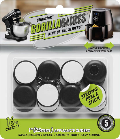 GorillaGlides 1 Inch Chair Sliders/Furniture Floor Protectors (16 Furniture Glides) Self-Adhesive Screw On Chair Glides for Sliding on Low-Pile Carpet & Hard Surface Floors, Round