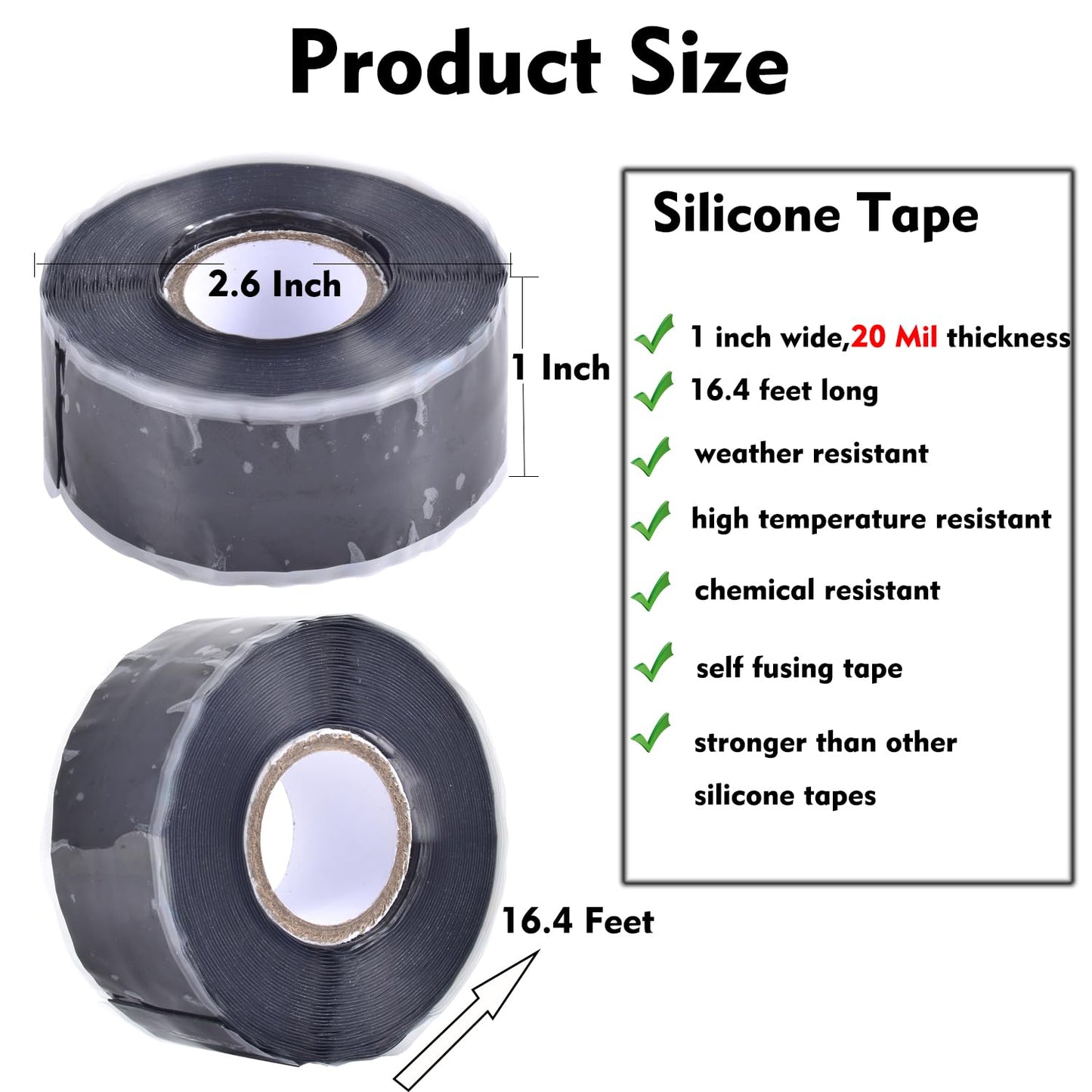 Self Sealing Fusing Silicone Tape,1 in Wide 16.5 Feet Heavy Duty & Leak Proof Rubber Waterproof Hose Tape Pipe for Water Emergency Pipeline Repair Cable Winding Insulating Red