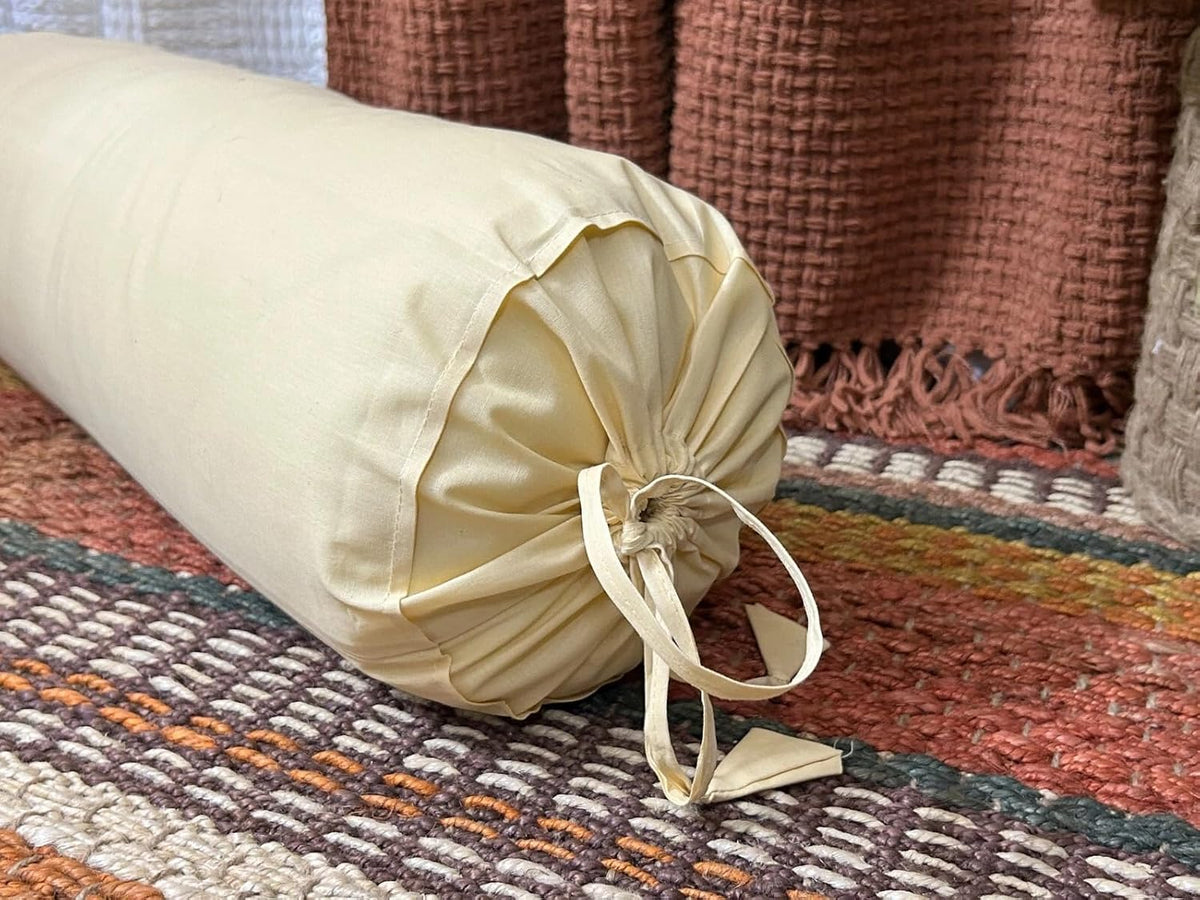 Saffron HANDICRAFTS Cotton 240TC - Bolster Cover Full Round Removable Cover for Neck Roll, Leg Rest,Yoga Practice, Meditation, Bed Sofa Couch (Teal Blue, 8"x24"(20 cm x 60 cm))