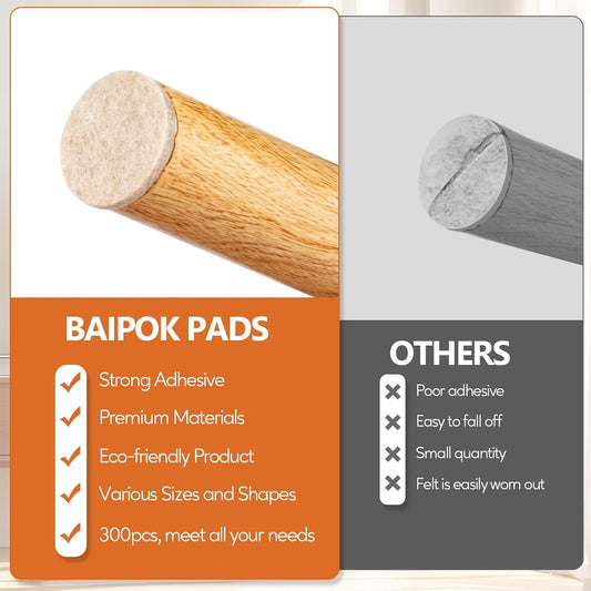 Furniture Pads 300 Pack Furniture Felt Pads for Hardwood Floors, Beige | Huge Quantity Self Adhesive Anti Scratch Floor Protector for Furniture Legs with 60 Cabinet Door Bumpers