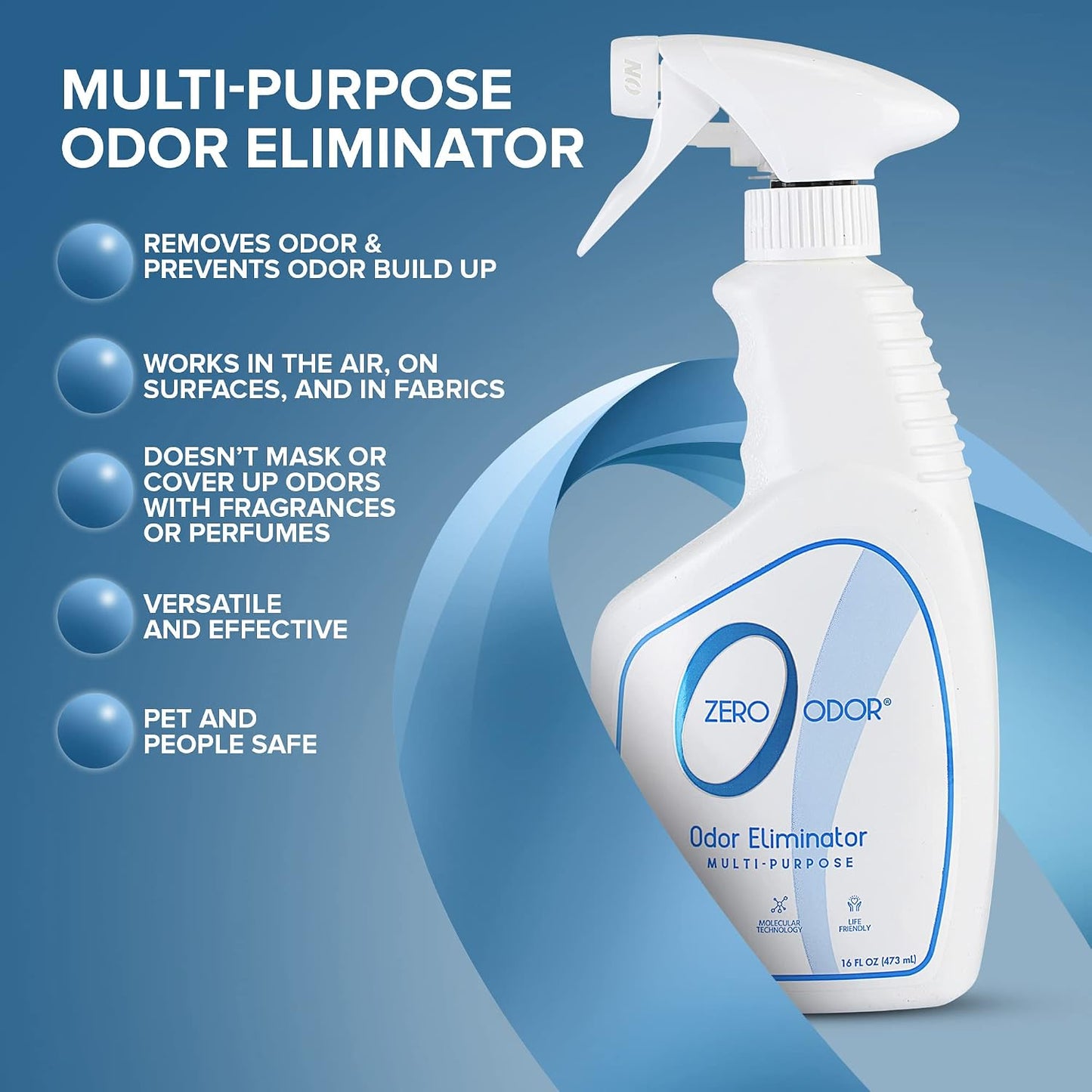 Zero Odor Multi-Purpose Odor Eliminator, Fabric & Room Deodorizer, 16 oz | Odor Eliminator Spray for Closet, Bathroom, Basement, Trash & Upholstery, Air and Surface use