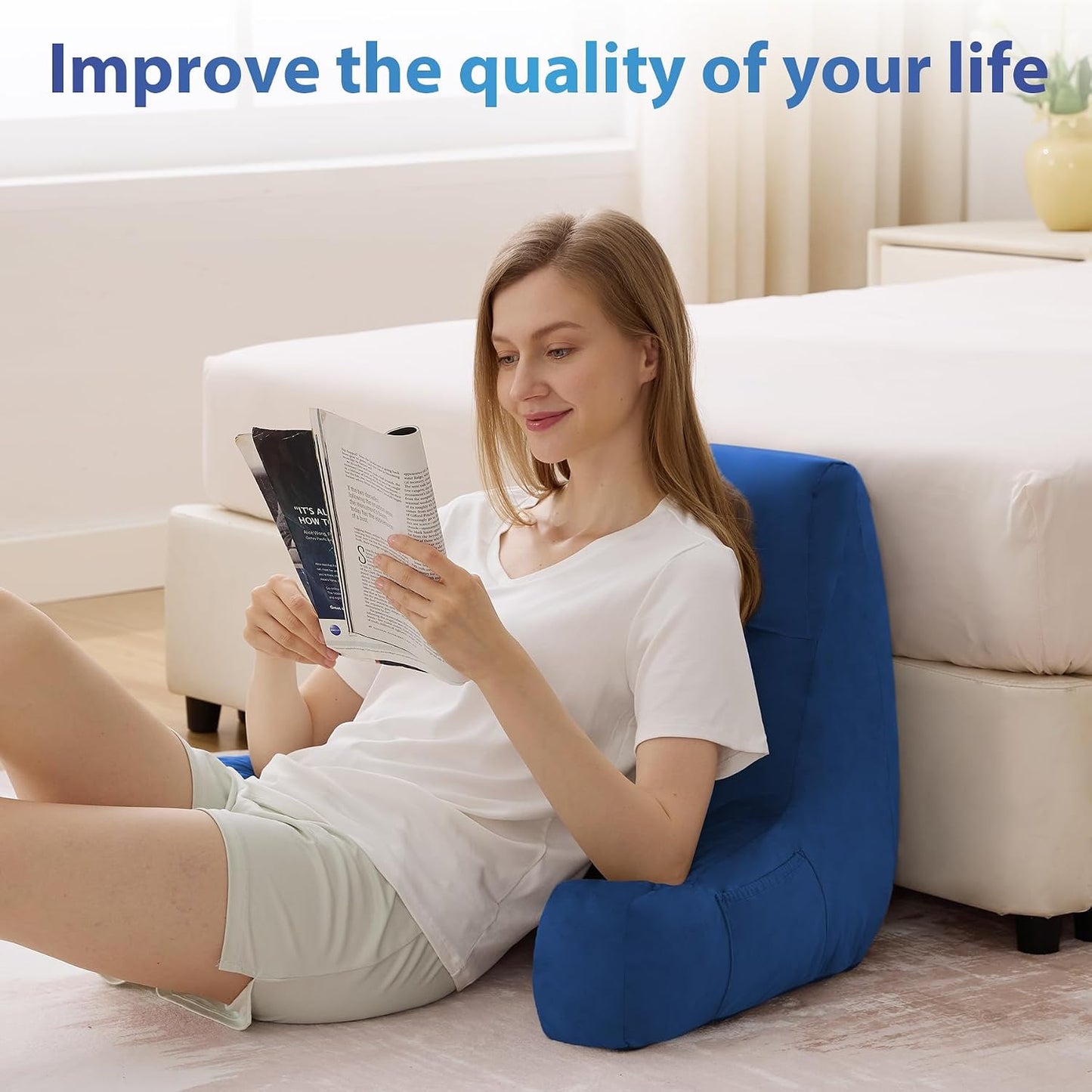 IPYNBAP Back Pillow for Bed Sitting up, Reading Pillow for Sitting in Bed Adult, Back Support Pillow, Memory Foam Sit up Lounge Backrest Pillow with Arms for TV, Couch, Chair, Dorm, 18 Inch, Grey
