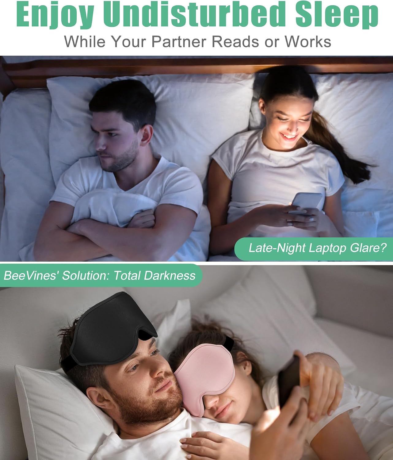 BeeVines Sleep Mask, 2 Pack 3D Contoured Sleeping Eye Masks for Lash Extensions, Night Molded Covers with Adjustable Strap, Memory Foam Eye Shade for Traveling Yoga Nap(Black & Grey)