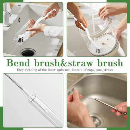 Crevice Cleaning Brush, Multifunctional Grout Brush and Straw Brush, 15 Pcs | Hard Bristle Scrub Brushes Tools; Non-Slip Handle; Hanging Hole; Multi-use for Cleaning Bathroom, Kitchen and Corners