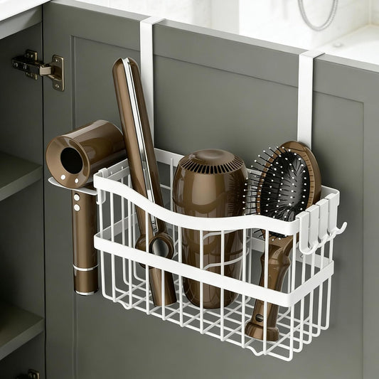 Dailyart 3-in-1 Hair Tool Organizer for Hair Dryer, Bathroom, White | Hair Dryer Holder Wall Mounted, Styling Tools Organizer for Flat Iron, Curling Wand, Hair Accessories Storage
