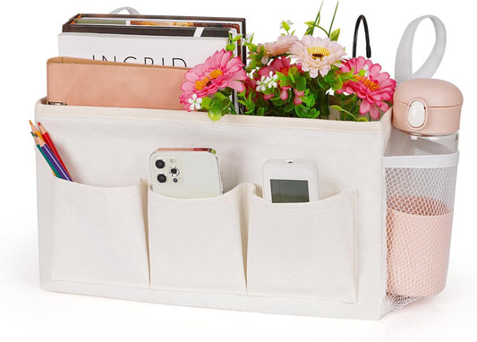 Lilithye Bedside Caddy, Bedside Storage Bag Hanging Organizer for Bunk Bed | Bed Caddy with Fixed Straps and Water Bottle Holder for Home, College Dorm, Bunk Bed, Hospital Bed and Crib Bed Rails