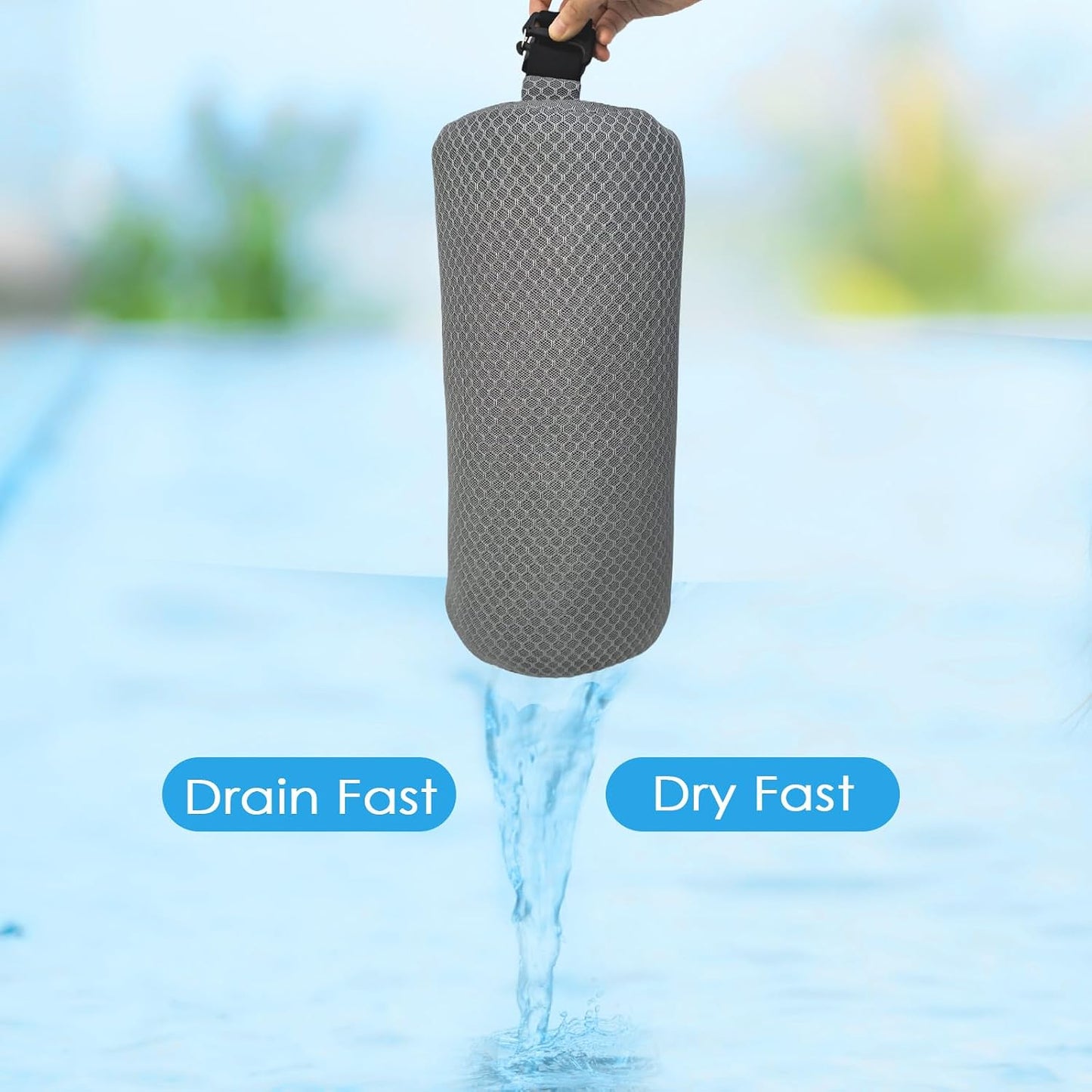 1 Pack Headrest Pillow for Patio Chaise Lounge,Recliner,Beach Chair,Gray | Resilient 3D mesh pillow with removable washable cover, adjustable elastic strap, ergonomic support, lightweight portable