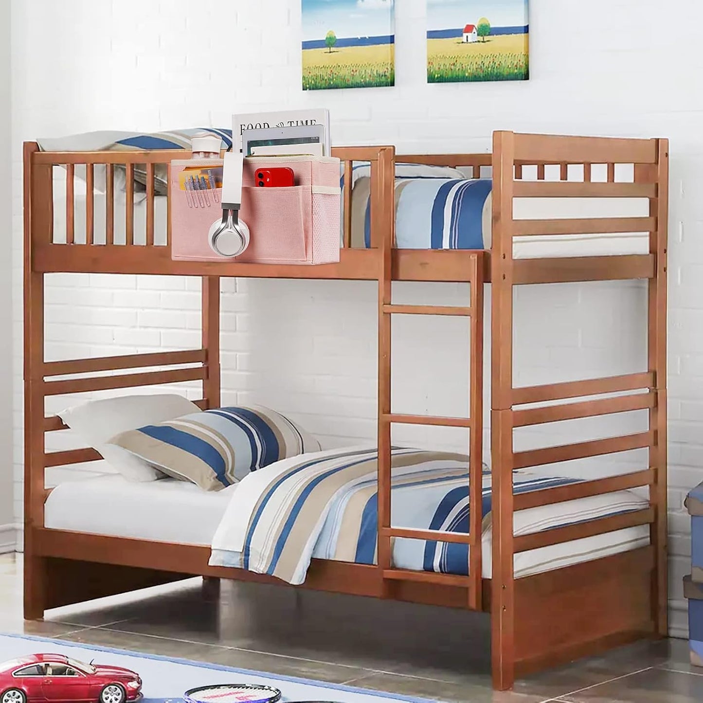 Bedside Caddy Bedside Hanging Storage Basket Bed Caddy for Headboards Bunk Dorm Rooms Crib Beds Rails Organizer (Grey)