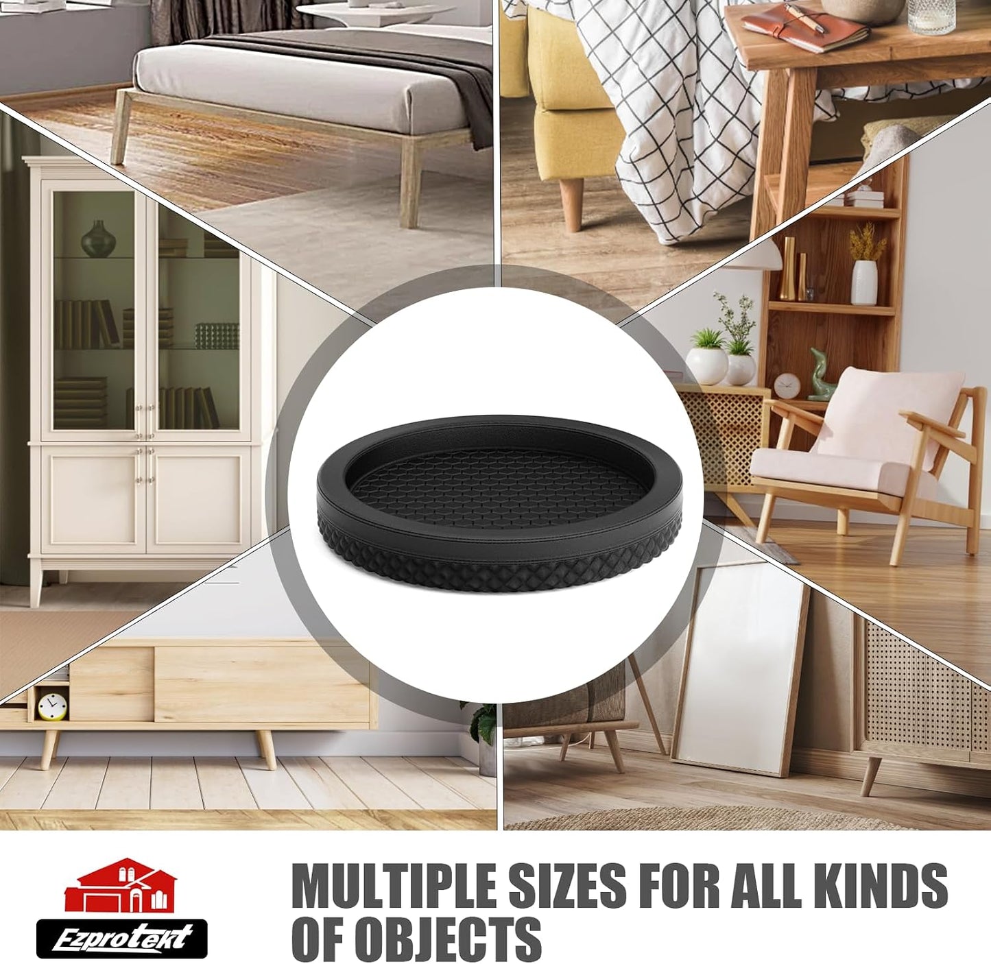 Ezprotekt Non Slip Furniture Pads, 12 Pcs 2" Anti Slip Rubber Caster Cups, No Slide Furniture Gripper, Anti Skid Furniture Coasters for Hardwood Floors, Furniture Stoppers to Prevent Sliding (Black)