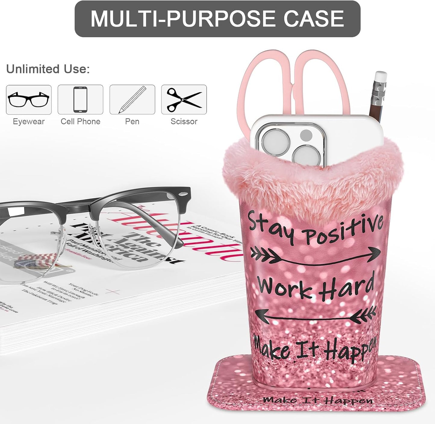 Eyeglasses Holder,Plush Lined PU Leather Pattern Stand Case with Magnetic Base,Unisex for Women Men