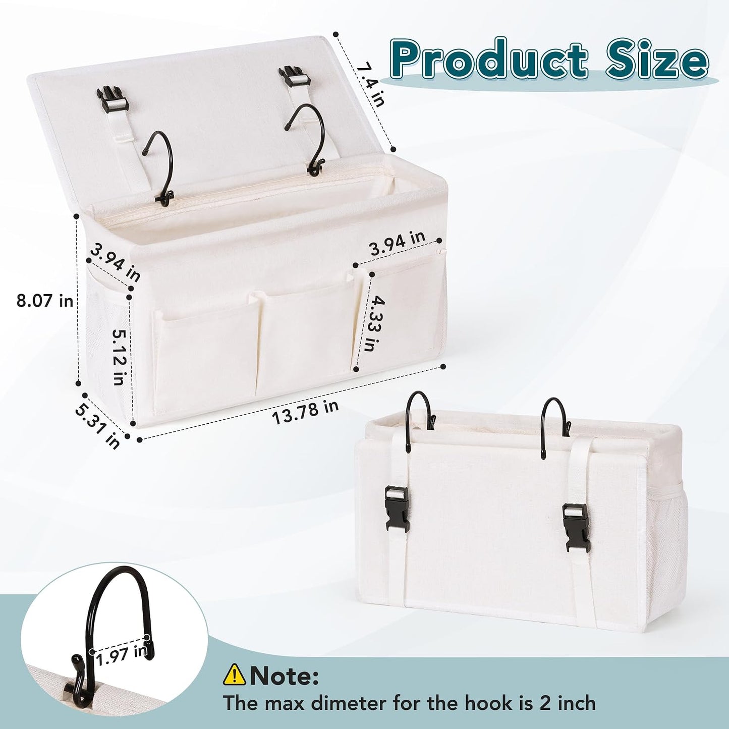 Bedside Caddy, Bedside Storage Bag Hanging Organizer for Bunk Dorm Bed Rail | Bed Caddy with Hooks, Top Bunks and Dorm Essentials for Water, Tissues, Tablets, Books, Phones, Remotes and Other Necessories