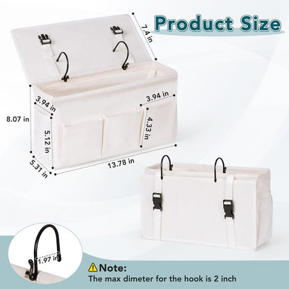 Bedside Caddy, Bedside Storage Bag Hanging Organizer for Bunk Dorm Bed Rail | Bed Caddy with Hooks, Top Bunks and Dorm Essentials for Water, Tissues, Tablets, Books, Phones, Remotes and Other Necessories