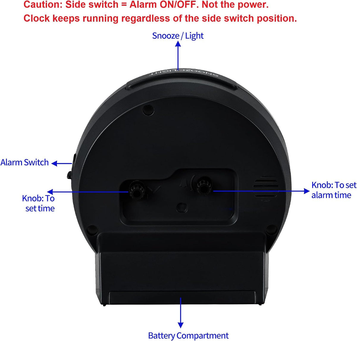 Tinload 4.3" No Ticking Analog Alarm Clock,Silent Readable for Seniors,Easy to Set,Gradual Rise Alarm,Big Numbers,On/Off Switch on Side,Gentle Wake,Snooze,Lighted on Demand,Battery Operated,Black