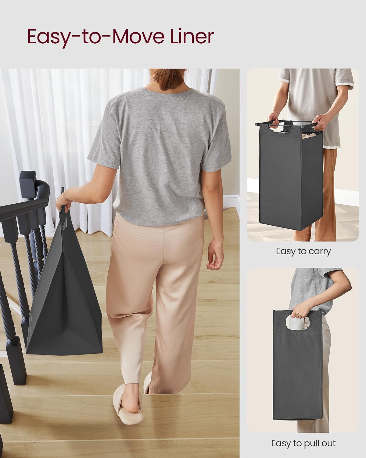 VASAGLE Laundry Hamper, Laundry Basket Sorter with 3 Pull-Out and Removable Bags, Shelf, Metal Frame, 3 x 10.6 Gallons (40 L), 36.4 x 13 x 28.4 Inches, Cappuccino Beige and Natural Beige UBLH301LH01