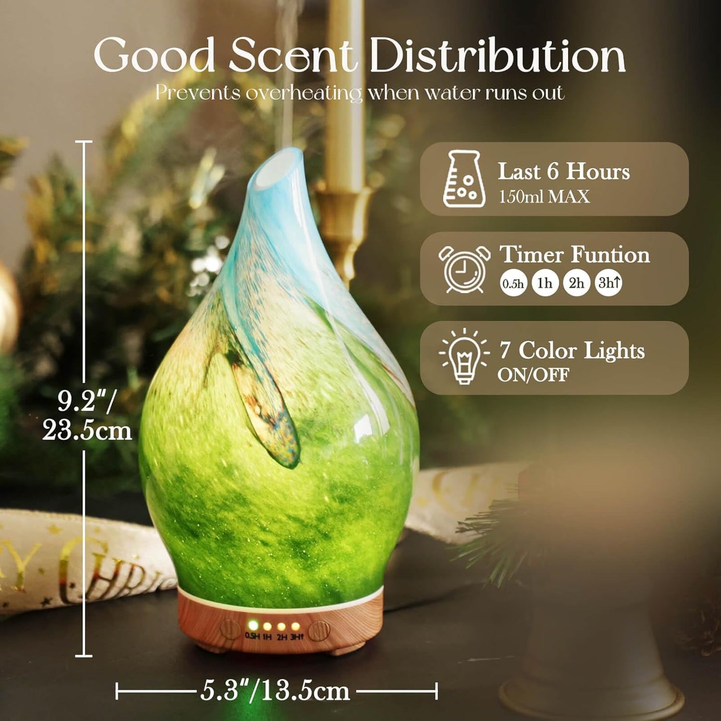 Porseme Oil Diffuser 3D Glass Aromatherapy Ultrasonic Humidifier, Air Refresh Auto Shut-Off, Timer Setting, BPA Free for Home Hotel Yoga Leisure SPA Gift 150ml Last 6H - Colors B