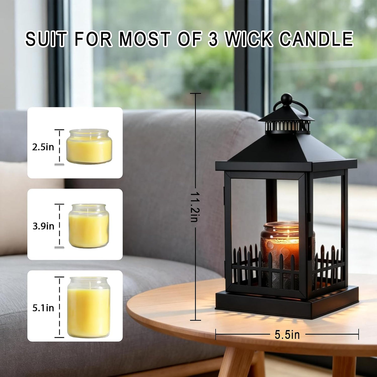 2026 New Candle Warmer Lamp with Timer,Compatible with 3 Wick Candles Jars,Vintage Candle Warmer Lantern Lamp,Dimmable Farmhouse Candle Lamp Warmer,Fully Enclosed and Hanging Up Designed