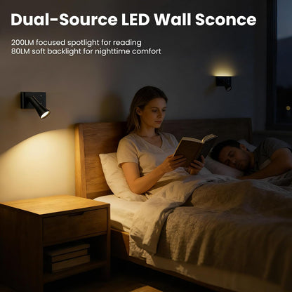 Wall Sconce Battery Operated Reading Lights, 10000mAh Rechargeable Wireless LED Wall Lights, 3 Color Temperatures Dimmable Bedside Lamps for Bedroom Living Room, 1 Pack