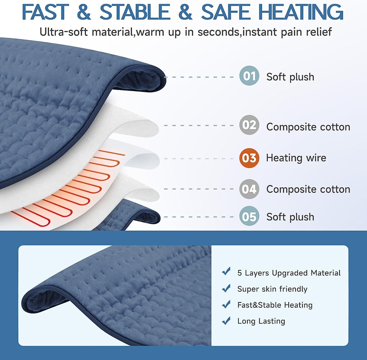 Heating Pad for Period Cramps, Heating Pad for Back/Neck/Shoulder Muscle Pain, 6 Heating&4 Timer Setting, Auto Shut Off, Dry/Moist Heat & Machine Washable, Gray Birthday Christmas Gifts for Women Mom