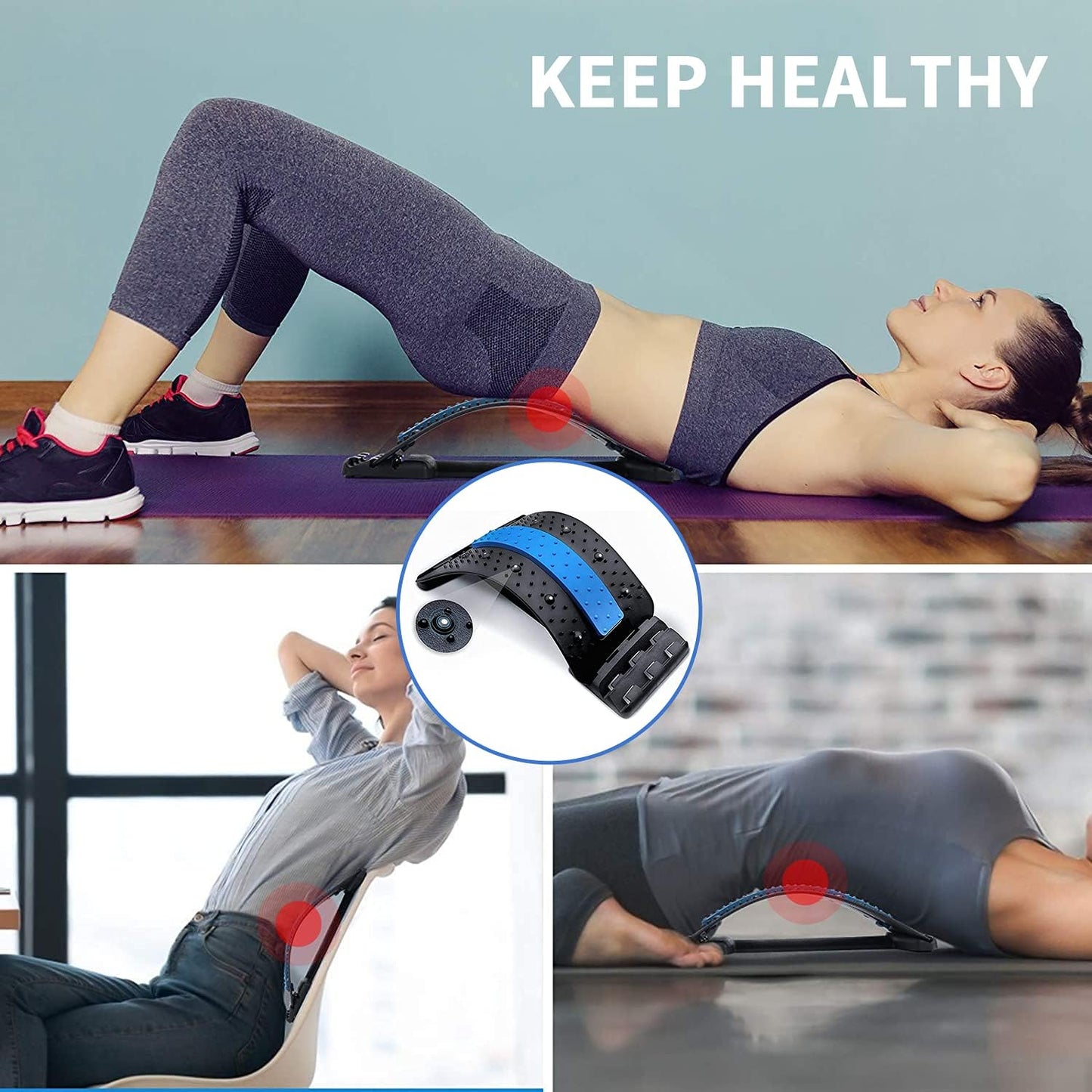 Back Stretcher, Spine Deck Back Pain Relief Products for Office Chair, Car, Travel, Multi-Level Lumbar Support Device, Lower Back Stretcher with Massaging Points and Cushion Foam