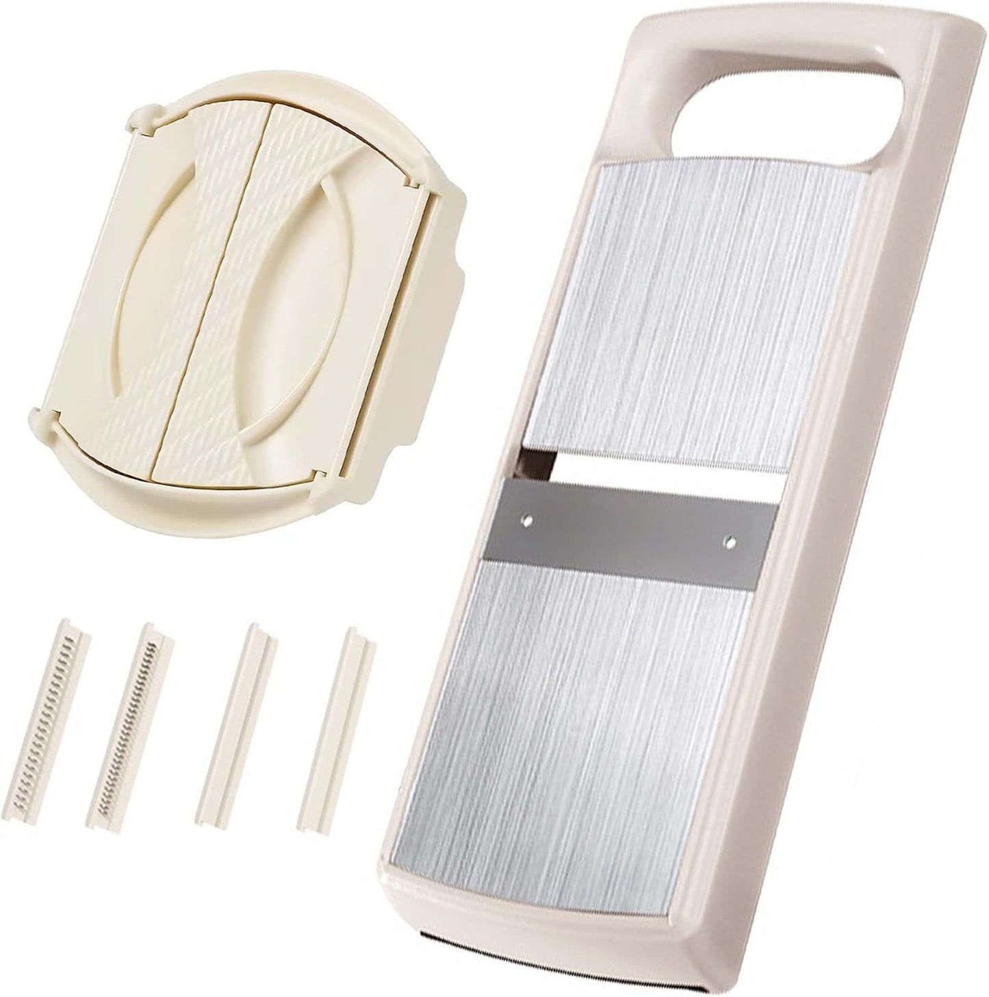 Mandoline Food Slicer for Kitchen, Potato, Tomato, Carrot, Onion, Vegetable and Fruit Cutter, with 4 Stainless Steel Blades and 1 Safety Guard, BPA-Free Plastic Body