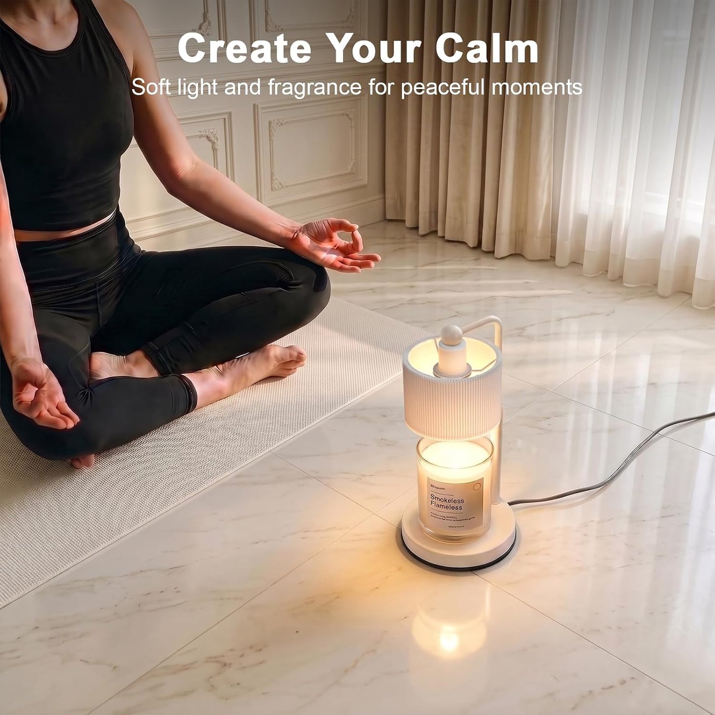 Candle Warmer Lamp with Timer, Modern Farmhouse Candle Warmer for jar Candles, Electric Wax Warmer, Includes 2 Bulbs, Housewarming, Birthday Gift for Women, Mom - White Pleated